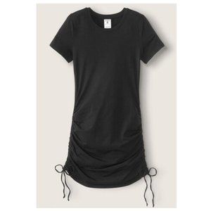 VS PINK Black Ruched Sides Short Sleeve T-Shirt Dress